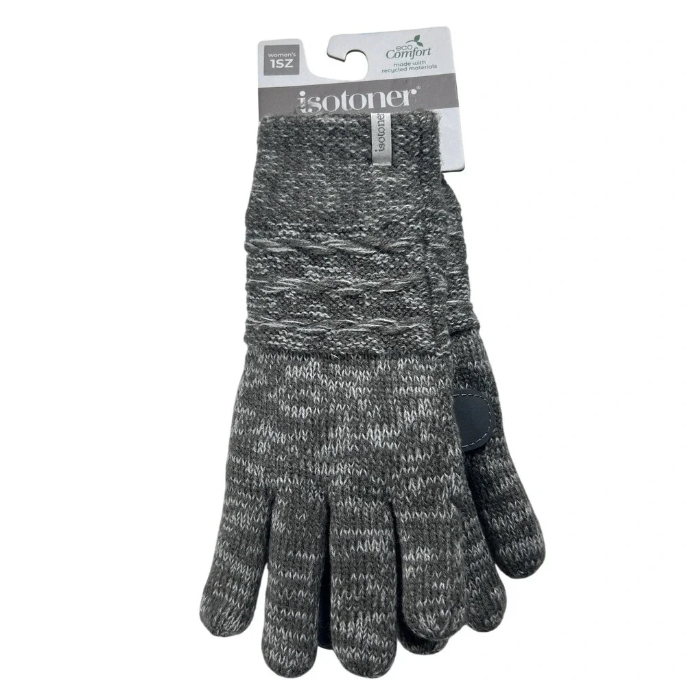 Isotoner Women's‎ 1SZ SmartDri EcoComfort Heather Grey Ivory Gloves NEW